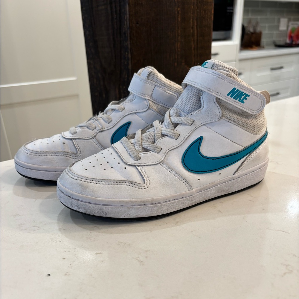 Nike White Sneakers with Blue Swoosh